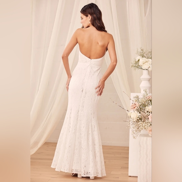 Lulu's Always Believe White Floral Lace Strapless Mermaid Maxi Dress XS - Picture 4 of 7